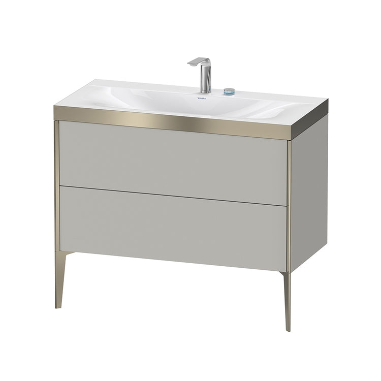 Duravit Konsolenwaschbecken c-bonded, mit bodenstehendem Unterschrank 100 cm, Profil in Champagnerfarbe, Konsolenwaschbecken Viu inklusive, ohne Überlauf, mit Hahnlochbank, Farbe Beton Grau, matte Oberfläche XVIU XV4711EB107P