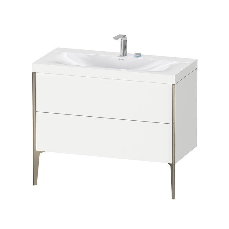 Duravit Konsolen-Waschtisch c-bonded, mit bodenstehendem Unterschrank 100 cm, Profilfarbe Champagne, Konsolen-Waschtisch Viu inklusive, ohne Überlauf, mit Hahnlochbank, Weiß, mattierte Oberfläche XVIU XV4711EB118C