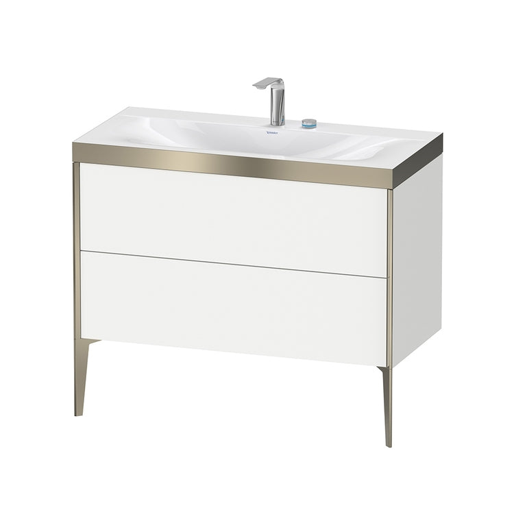 Duravit Konsolen-Waschtisch c-bonded, mit bodenstehendem Unterschrank 100 cm, Profilfarbe Champagne, Konsolen-Waschtisch Viu inklusive, ohne Überlauf, mit Hahnlochbank, Weiß, mattierte Oberfläche XVIU XV4711EB118P
