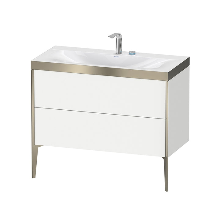 Duravit Konsolen-Waschtisch c-bonded, mit bodenstehendem Unterschrank 100 cm, Profilfarbe Champagne, Konsolen-Waschtisch Viu inklusive, ohne Überlauf, mit Hahnlochbank, Weiß, mattierte Oberfläche XVIU XV4711EB118P