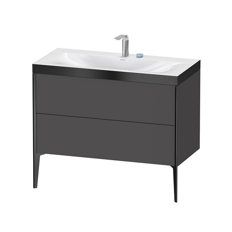 Duravit Konsolenwaschtisch c-bonded, mit bodenstehendem Unterschrank 100 cm, Profilfarbe schwarz, Konsolenwaschtisch Viu inklusive, ohne Überlauf, mit Hahnlochbank, Farbe Graphitgrau, matte Ausführung XVIU XV4711EB249P