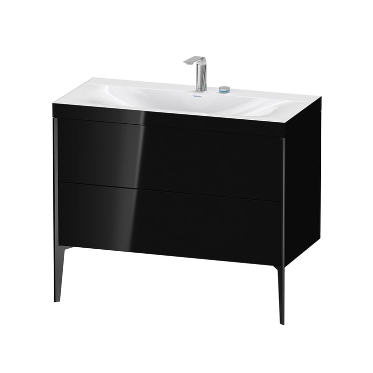 Duravit Konsolenwaschbecken c-bonded, mit bodenstehendem Unterbau 100 cm, Profils in Schwarz, Konsolenwaschbecken Viu inklusive, ohne Überlauf, mit Hahnlochbank, Farbe Schwarz glänzende Oberfläche XVIU XV4711EB240C