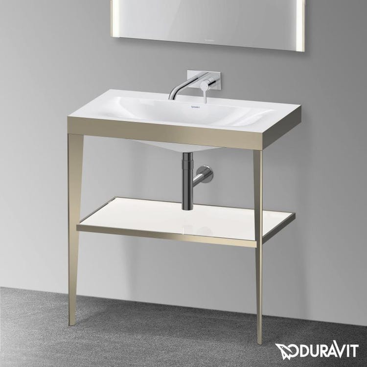 Duravit Metallunterstützung 80 cm Farbe Champagner matt, Glasablage, Weiß glänzend, Konsolenwaschbecken c-bonded XVIU XV4715NB185