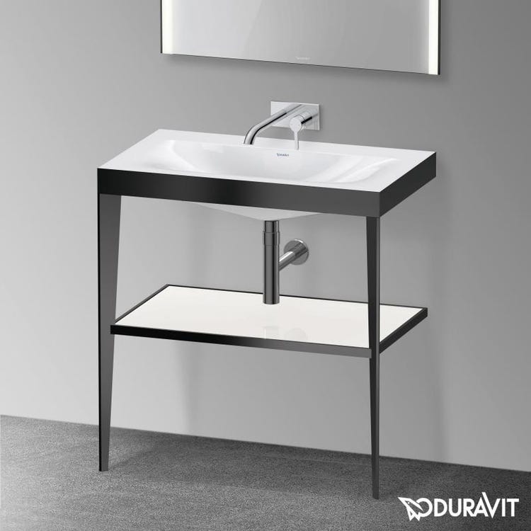 Duravit Metallunterstützung 80 cm Farbe schwarz, mattes Finish, Glasablage, Weiß, glänzendes Finish, Konsolenwaschbecken c-bonded XVIU XV4715NB285