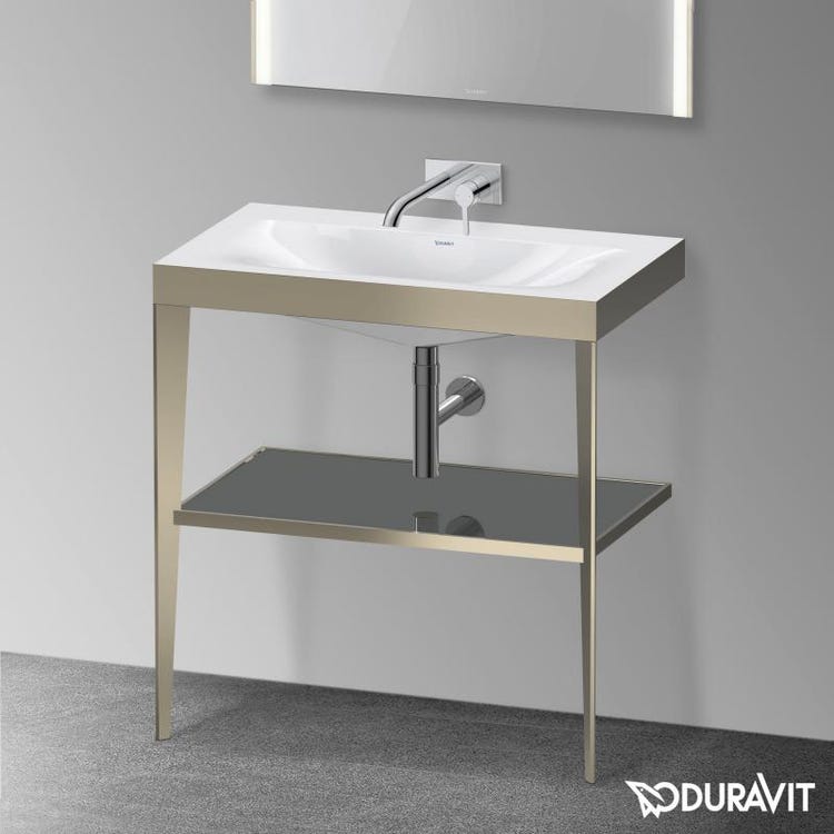 Duravit Metallgestell 80 cm Farbe Champagne, matte Oberfläche, Glasablage Farbe Flanellgrau, glänzende Oberfläche, Aufsatzwaschbecken C-Bonded XVIU XV4715NB189