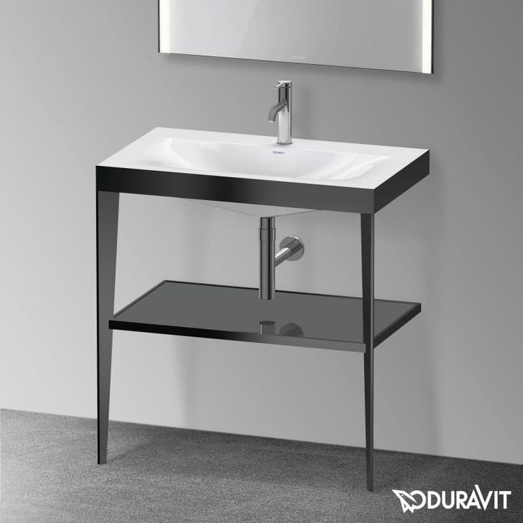 Duravit Metallstütze 80 cm Farbe schwarz matt, Glasablage Farbe Flanellgrau glänzend, Aufsatzwaschbecken c-bonded Einloch XVIU XV4715OB289