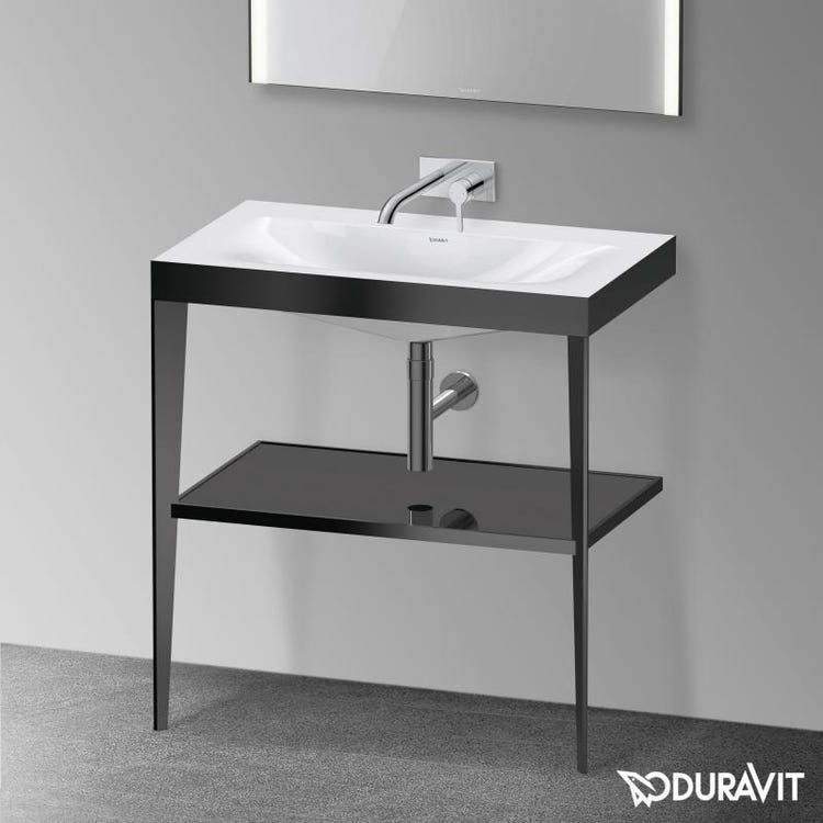Duravit Metallträger 80 cm Farbe Schwarz matt, Glasablage Farbe Schwarz glänzend, Konsolenwaschbecken c-bonded XVIU XV4715NB240