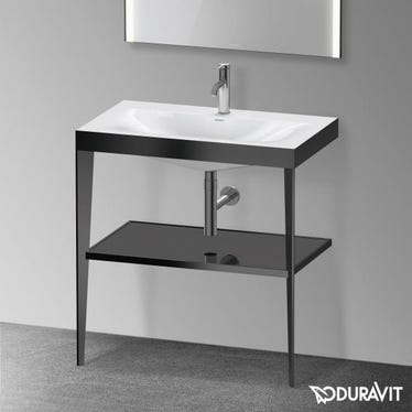 Duravit Metallstütze 80 cm Farbe Schwarz matt, Glasablage Farbe Schwarz glänzend, Konsolenwaschbecken c-bonded Einloch XVIU XV4715OB240
