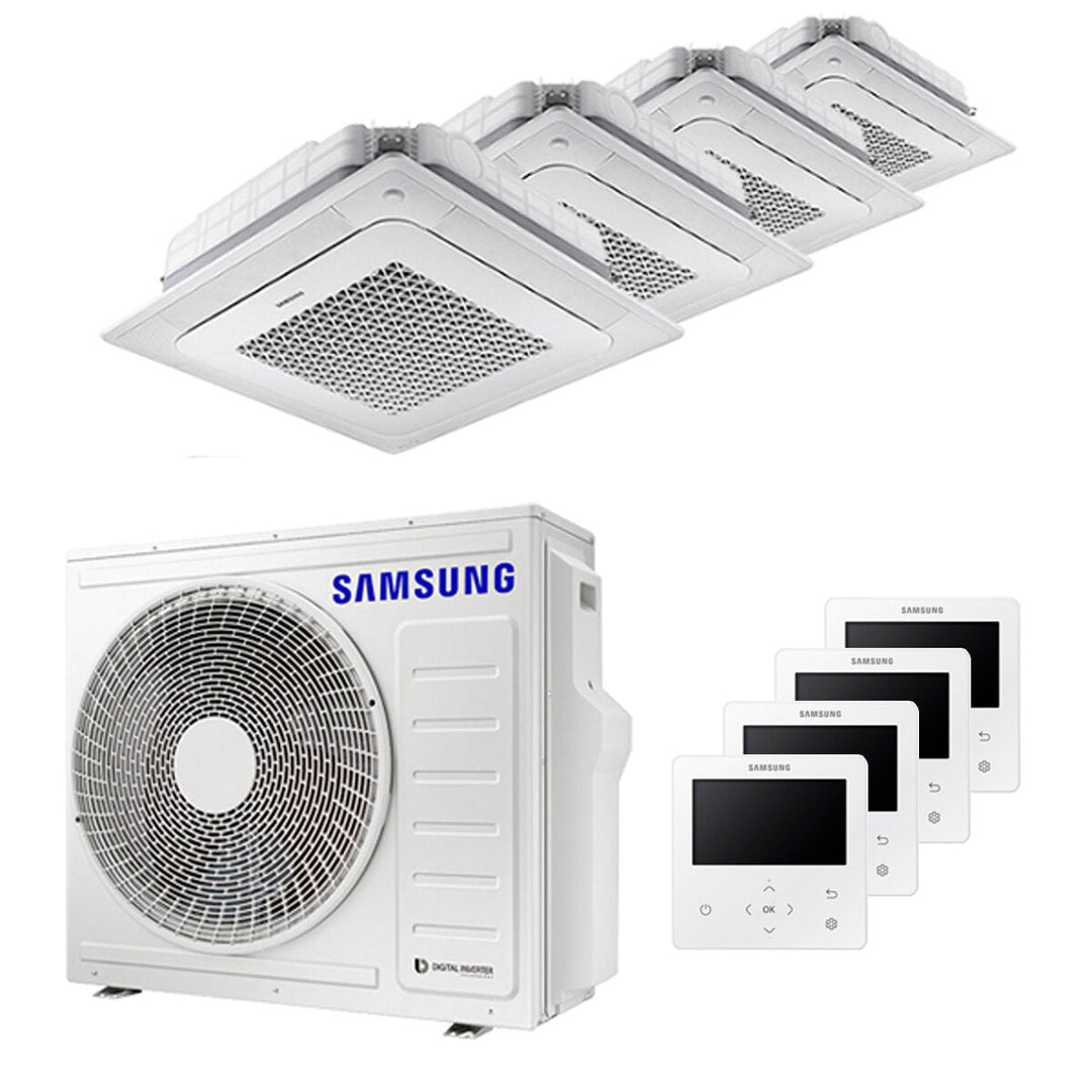 Samsung Kassettengerät Windfree 4-Wege 7000+9000+9000+12000 BTU – Multisplit-Klimagerät (4x), 7,89/8,76 kW, R32, A++/A+