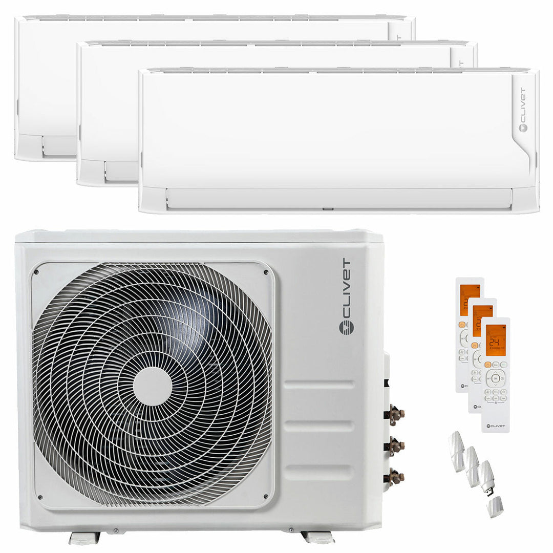 Clivet Cristallo 2 9000+12000+18000 BTU – Multisplit-Klimagerät (3 Innengeräte), 10/10,7 kW, R32, A++/A, WLAN
