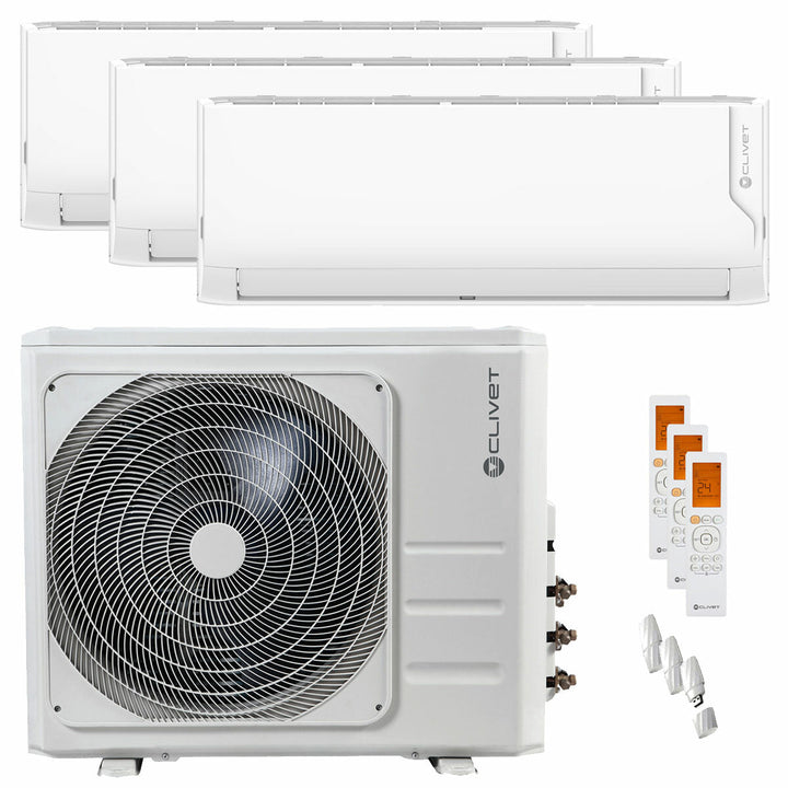 Clivet Cristallo 2 9000+12000+18000 BTU – Multisplit-Klimagerät (3 Innengeräte), 10/10,7 kW, R32, A++/A, WLAN