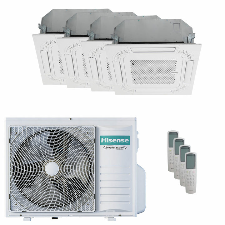 Hisense Kassettengerät ACT 9000+9000+9000+12000 BTU – Multisplit-Klimagerät (4x), 8/9 kW, R32, A++/A+