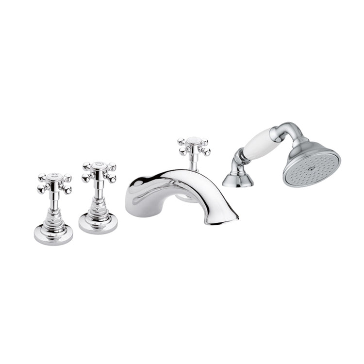 Bellosta Wannenrandarmatur, ohne Ablauf, mit Einstrahl-Handbrause, Umsteller und 150 cm Schlauch, Chromoberfläche EDWARD 01-0801/2/C