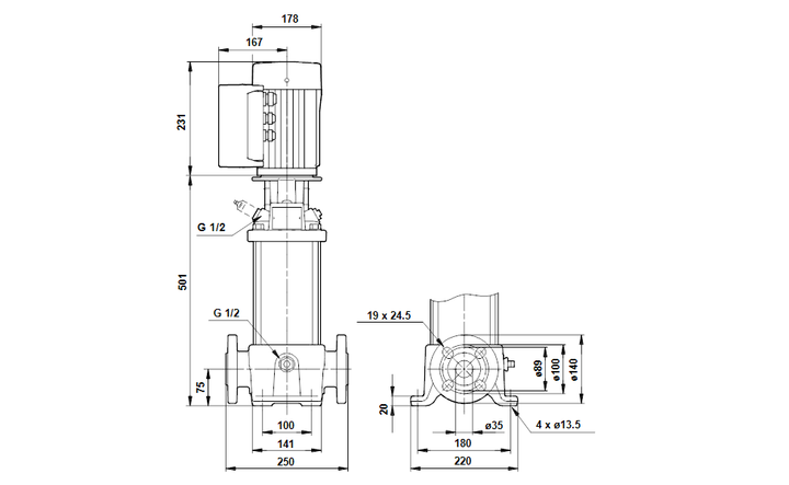 GRUNDFOS Mehrstufige Inlinepumpe CRE 1-15 Art. 96518188