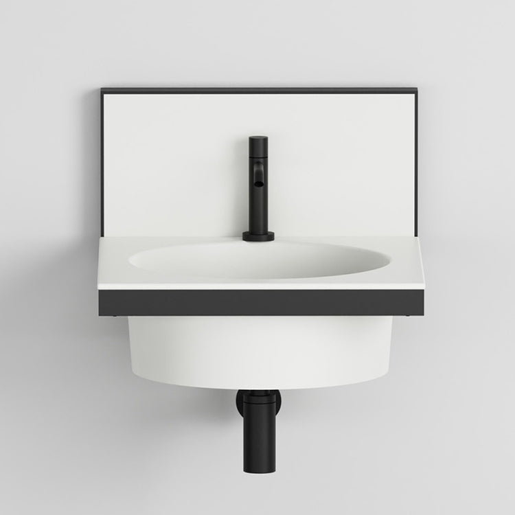 Cielo Set mit quadratischem Waschbecken 50 cm Einlocharmatur und Keramikrückwand, Farbe Talk, matte Oberfläche, und Waschtischgestell aus Stahl, Farbe Schwarz, matte Oberfläche ELLE ELLATTL+ELP50TL+ELSTTNM