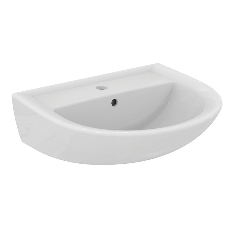 Ideal Standard Waschbecken L. 55 T. 46 cm, mit Loch für Armatur und Überlauf, Weiß, glänzende Ausführung EUROVIT W332601