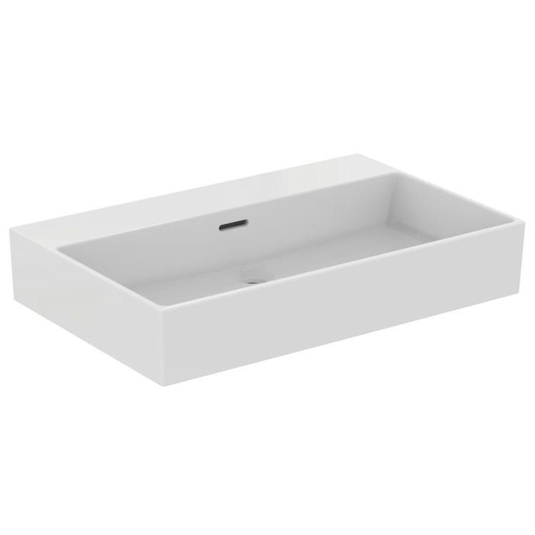 Ideal Standard Waschbecken, emailliertes rechteckiges Waschbecken, hängend oder aufliegend, L. 70 cm, mit Überlauf, Weiß EXTRA T389301