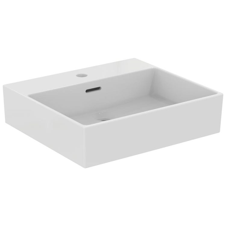 Ideal Standard Waschbecken rechteckig, geschliffen, hängend oder aufliegend, L. 50 cm, einloch, mit Überlauf, Weiß EXTRA T388401