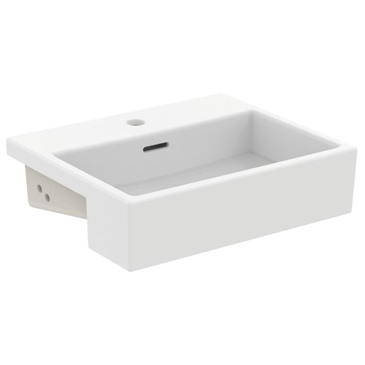 Ideal Standard Rechteckiges Halb-Einbau-Waschbecken L. 50 cm, einloch, mit Überlauf, Weiß matt EXTRA T3735V1
