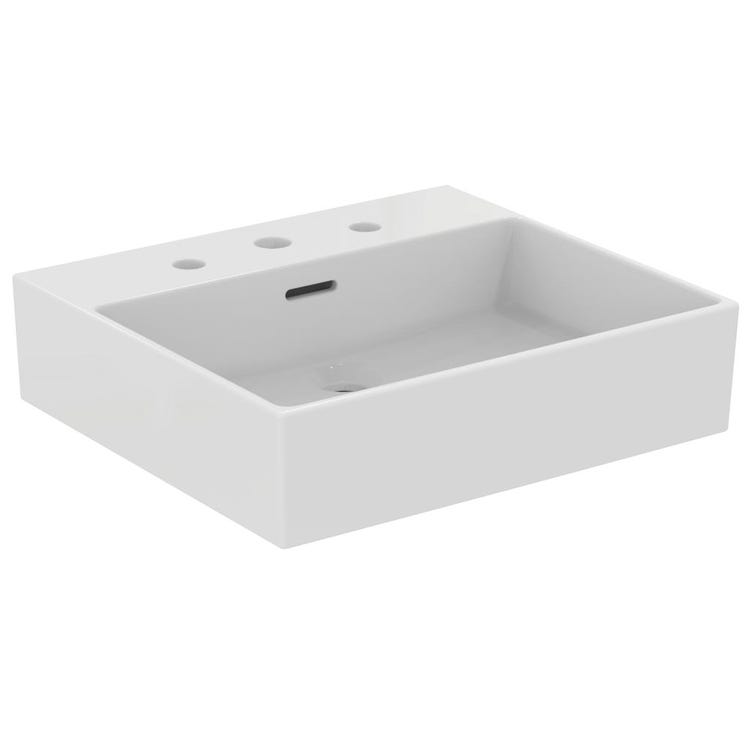 Ideal Standard Waschbecken emailliert, rechteckig, hängend oder aufliegend, L. 50 cm, 3 Löcher, mit Überlauf, Weiß EXTRA T388201