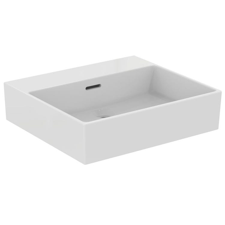 Ideal Standard Waschbecken, emailliertes rechteckiges Waschbecken, hängend oder aufliegend, L. 50 cm, mit Überlauf, Weiß EXTRA T388301