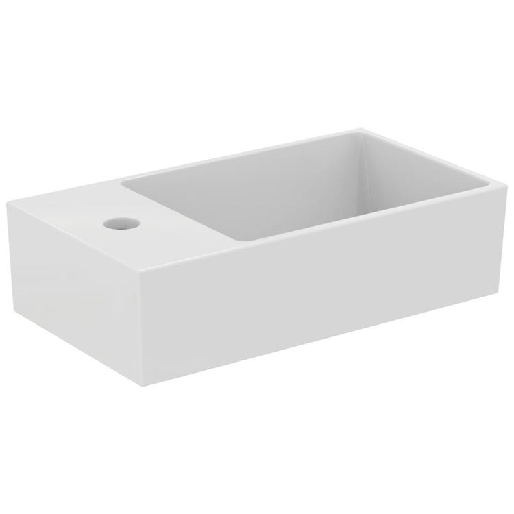 Ideal Standard Asymmetrisches Aufsatz-Handwaschbecken L. 45 cm, ein Loch, mit Überlauf, Weiß EXTRA T392001