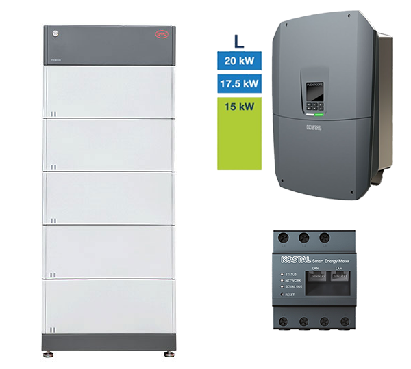 BYD + KOSTAL HV-System, 15,0-20 kW, 12,8 kWh nutzbar, 3-phasig, BYD HVS 12.8 + PLENTICORE L G3