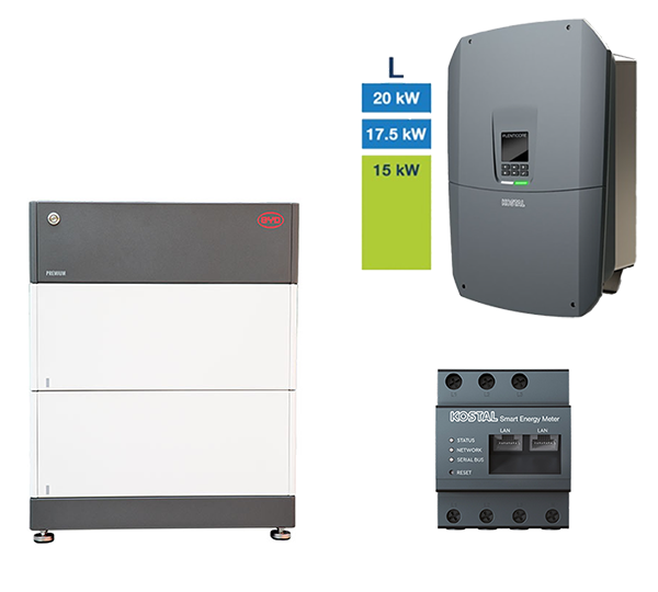 BYD + KOSTAL HV-System, 15,0-20 kW, 12,8 kWh nutzbar, 3-phasig, BYD HVS 5.1 + PLENTICORE L G3