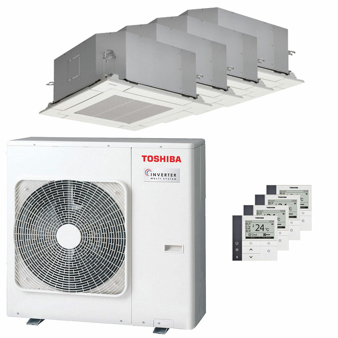 Toshiba Kassettengerät Kompakt U2 4-Wege 12000+12000+12000+12000 BTU – Multisplit-Klimagerät (4x), 8/9 kW, R32, A++/A+