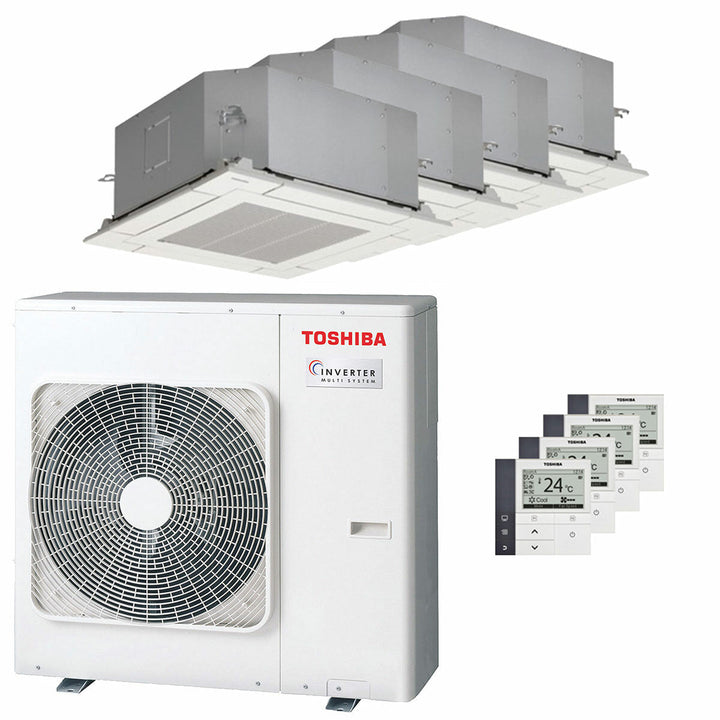 Toshiba Kassettengerät Kompakt U2 4-Wege 9000+9000+12000+12000 BTU – Multisplit-Klimagerät (4x), 8/9 kW, R32, A++/A+