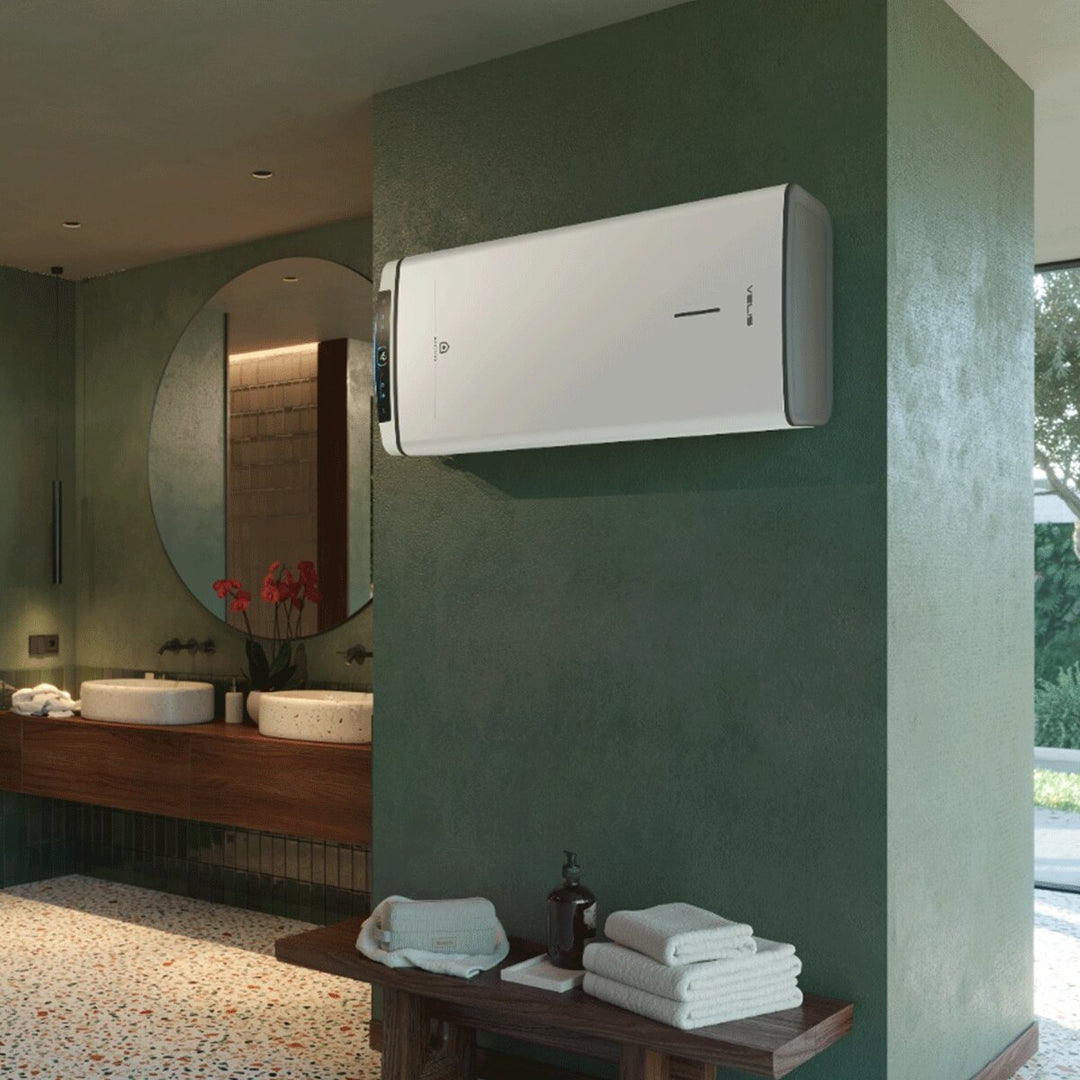 Ariston Velis Pro Dry WiFi vertikal/Horizontal – Elektrischer Warmwasserspeicher, 80 Liter, Energieeffizienzklasse B, WLAN