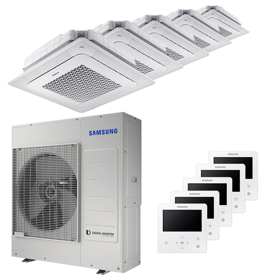 Samsung Kassettengerät Windfree 4-Wege 7000+7000+7000+9000+9000 BTU – Multisplit-Klimagerät (5x), 9,61/11,71 kW, R32, A++/A+