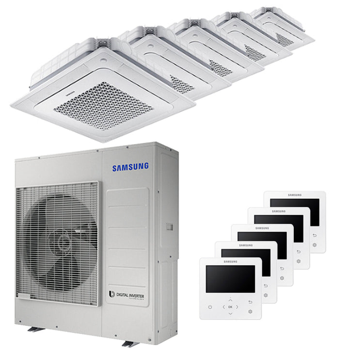 Samsung Kassettengerät Windfree 4-Wege 9000+9000+9000+9000+9000 BTU – Multisplit-Klimagerät (5x), 10/12 kW, R32, A++/A+