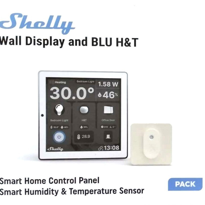 Shelly Wanddisplay + H&T-Sensor – Panel mit weißem Touch-Display