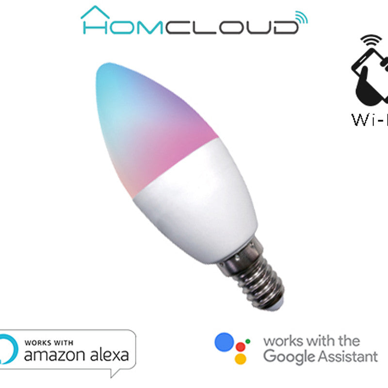 Lampadina Wi-FI RGB + warmweiße dimmbare E14 C37-Glühbirne