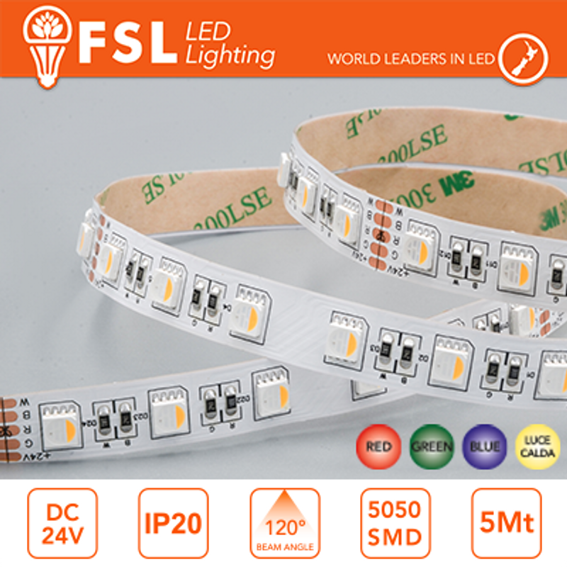 LED-Streifen 5m IP20 5050 24V - 14W/m 60led/m RGB+W 3000K