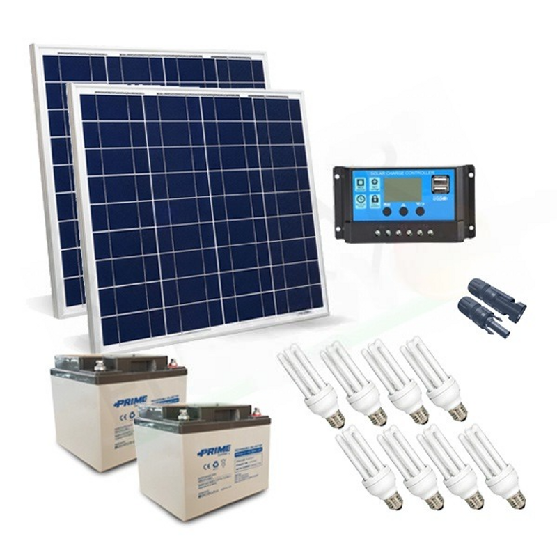 Solar-Kit SOLAR-BELEUCHTUNGS-KIT 100W 24V FÜR INNENBEREICHE 8 LED-LAMPEN - AUTONOMIE 5 STUNDEN