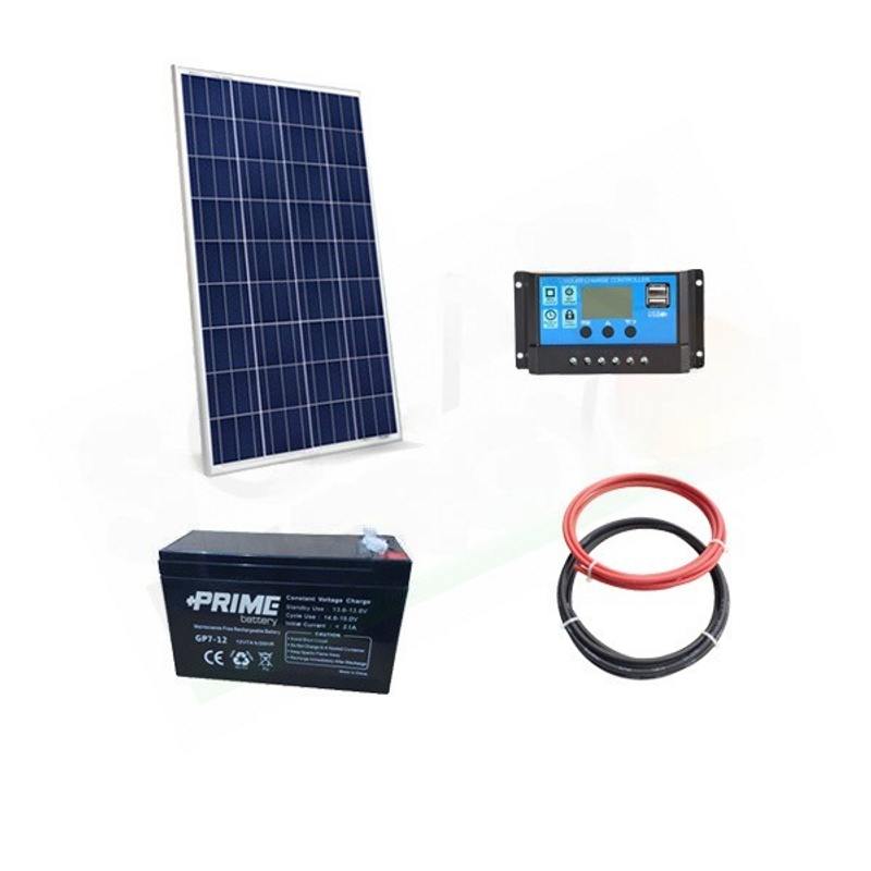 SOLAR-KIT PRO 10W 12V – 10W-MODUL / 10A-REGLER / 7AH-BATTERIE / KABEL