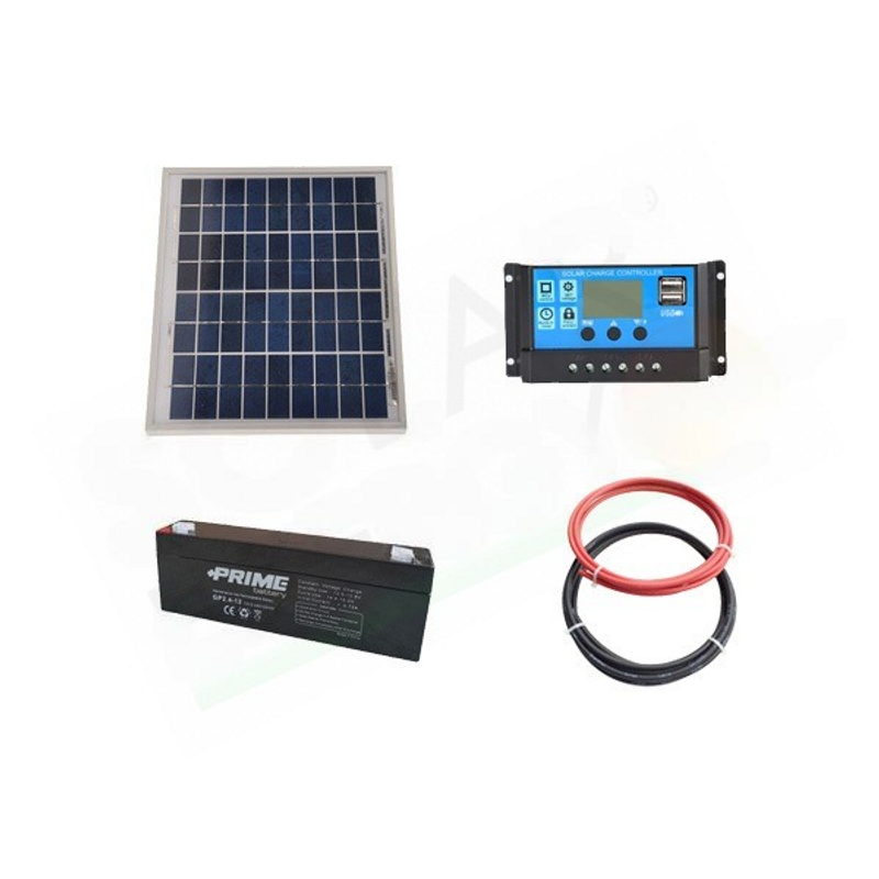 SOLAR-KIT PRO 5W 12V – 5W-MODUL / 10A-REGLER / 2,4AH-BATTERIE / KABEL