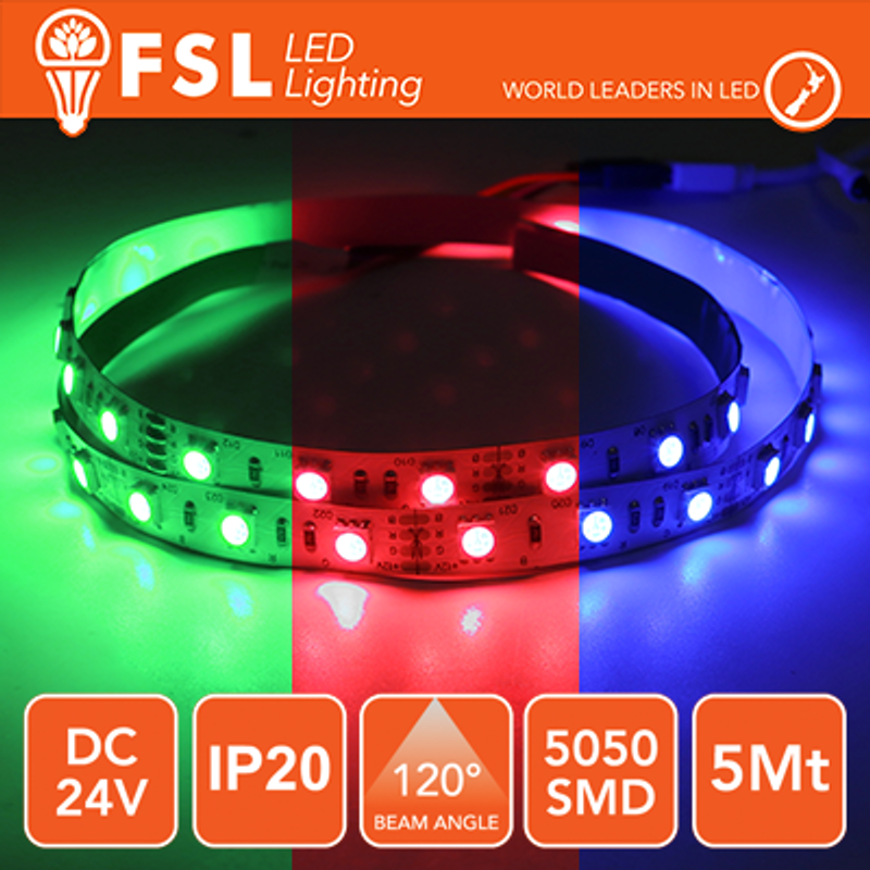 LED-Streifen 5m IP20 5050 24V - 12W/m 60led/m RGB