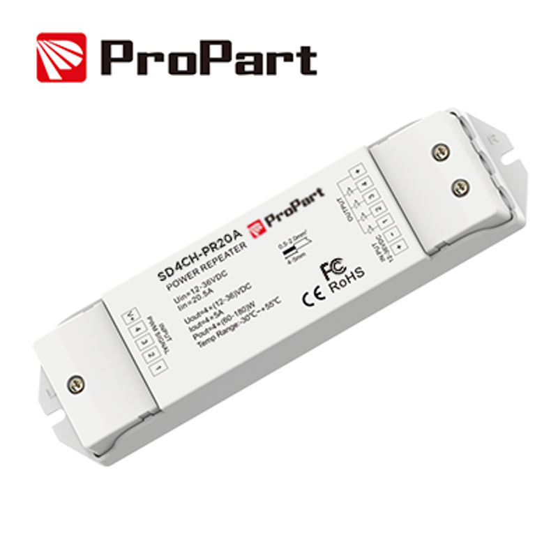 Amplificatore RGB/RGBW-Verstärker 20 A (4 Kanäle mit 6 A), 12–36 V