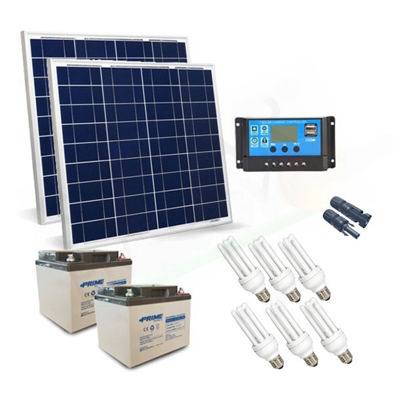 Solar-Kit SOLAR-BELEUCHTUNGSSATZ 100 W 24 V FÜR INNENRÄUME 6 LEUCHTSTOFFLAMPEN – AUTONOMIE