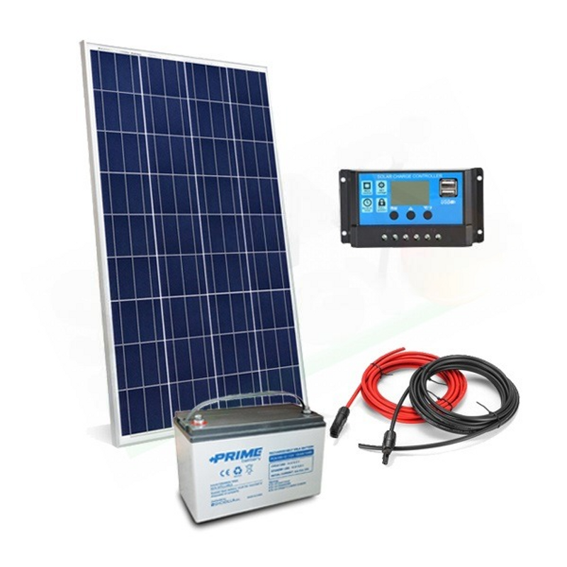 SOLAR-KIT PRO 100W 12V – 100W-MODUL / 10A-REGLER / 100AH-BATTERIE / KABEL