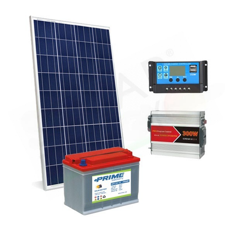 SOLAR-KIT PLUS 80W 12V – 80W-MODUL / 10A-PWM-REGLER / 300W-WECHSELRICHTER / BATT