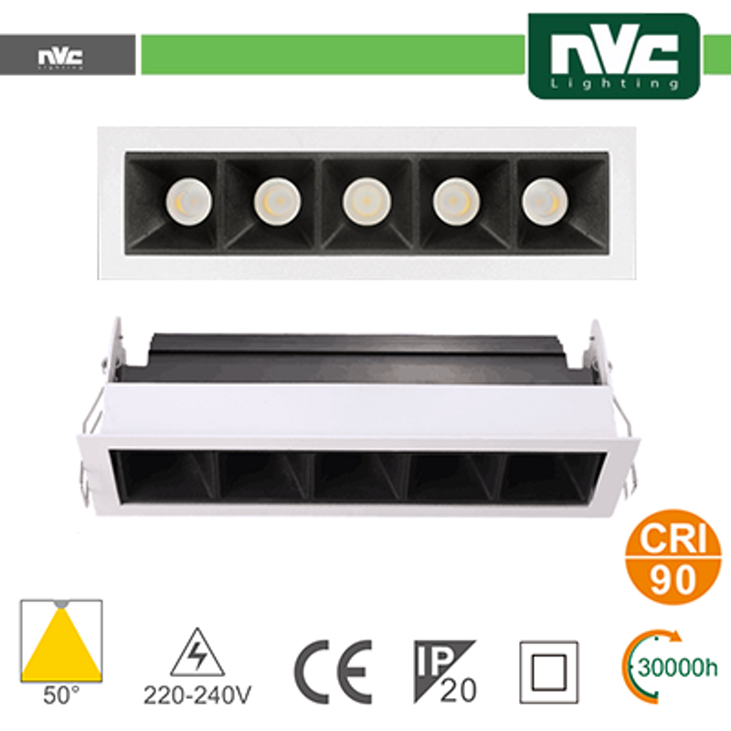 Incasso Einbau-Multi-Lampe – 5 x 3 W, 970 lm, 4000 K, 50° > 90 CRI