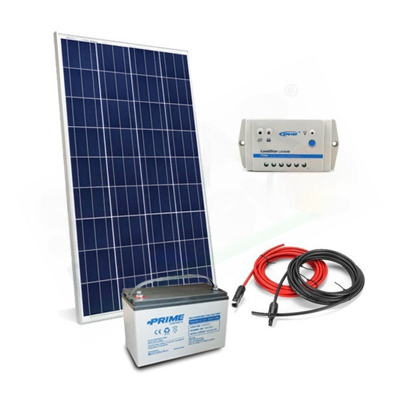 SOLAR-KIT PRO 150W 12V – 150W-MODUL / 10A-REGLER / 100AH-BATTERIE / KABEL