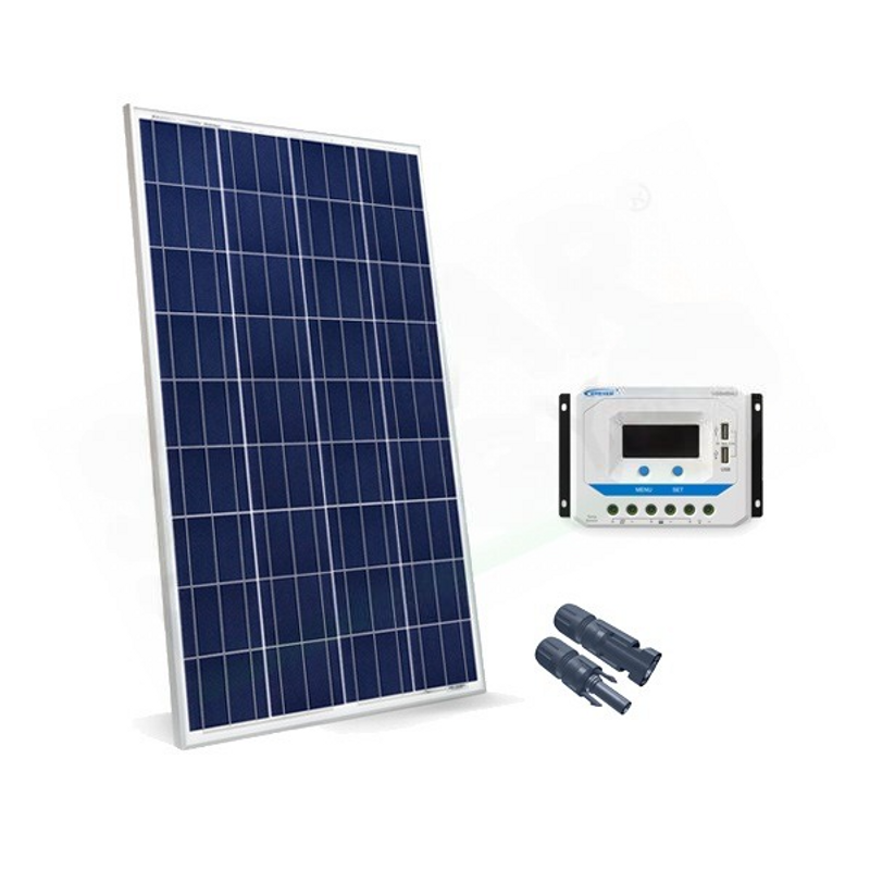 Solar-Kit GRUNDLEGENDES SOLAR-KIT 80 W 12 V – 80 W PHOTOVOLTAIKMODUL UND 10 A PWM-REGLER MIT STECKDOSE