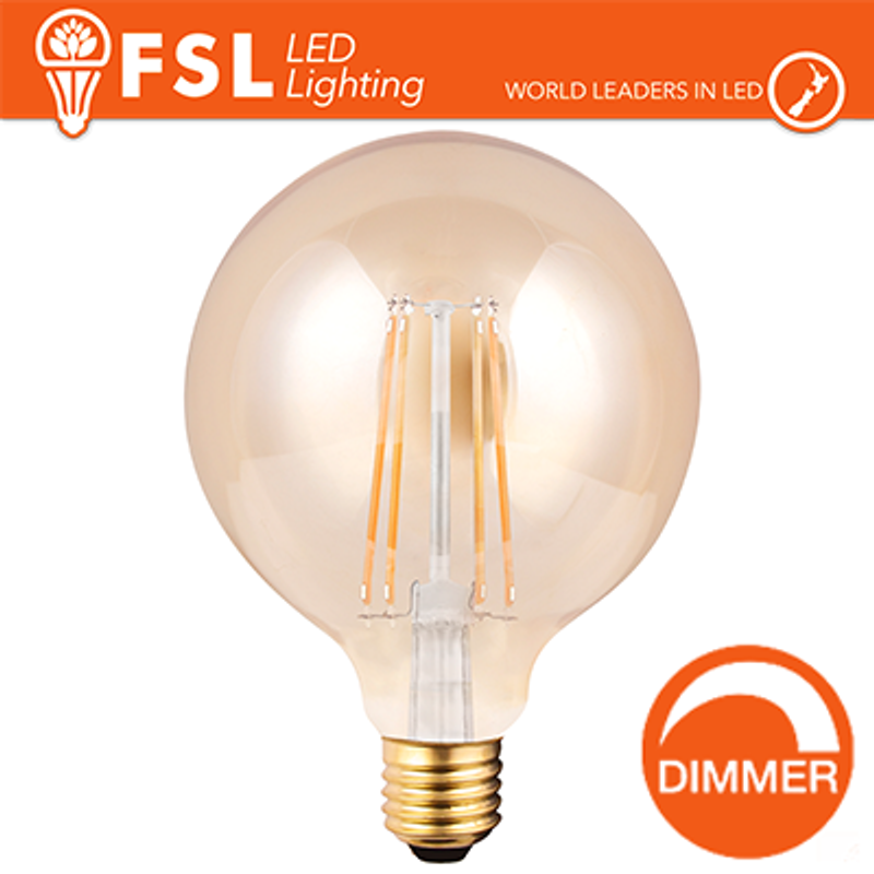 Beleuchtung Bernsteinfarbene Glühfaden-Kugellampe Ø12,5 cm – 8 W E27 800 LM DIMMER
