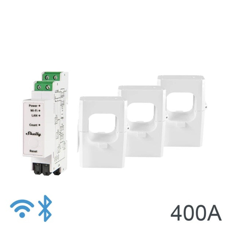 Shelly Pro 3EM 400A – DIN-Energiezähler + 3 400A-Klemmen