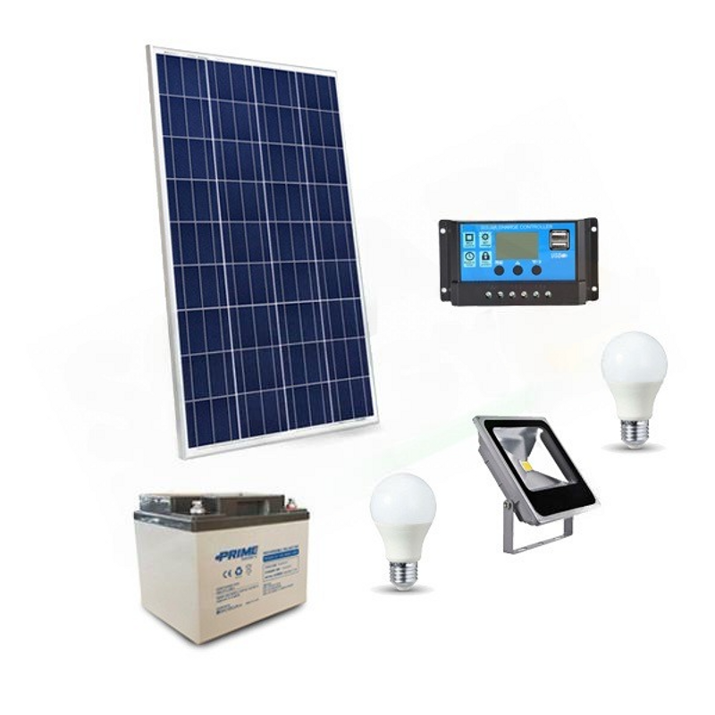 Solar-Kit SOLAR-BELEUCHTUNGS-KIT 30W 12V FÜR DEN AUSSENBEREICH 1 LED-STRAHLER UND 2 LED-LAMPEN - AUT